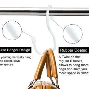 12 Pack Purse Hanger for Closet,Unique Twist Design Bag Hanger Purse Hooks, Large Size Closet Rod Hooks for Hanging Bags, Purses, Handbags, Belts, Scarves, Hats,Clothes, Pans and Pots (White)