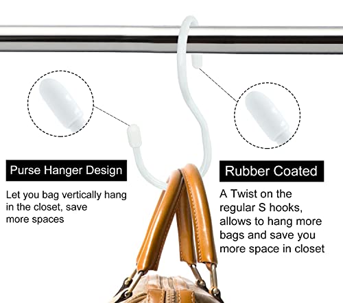 12 Pack Purse Hanger for Closet,Unique Twist Design Bag Hanger Purse Hooks, Large Size Closet Rod Hooks for Hanging Bags, Purses, Handbags, Belts, Scarves, Hats,Clothes, Pans and Pots (White)