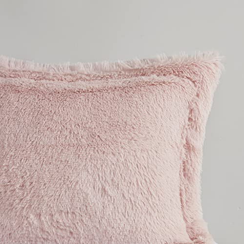 Intelligent Design Shaggy Faux Fur Cozy Reversible Comforter Set Petal Print Reverse, Modern All Season Lightweight Fuzzy Bedding with Matching Sham, Blush Full/Queen 3 Piece