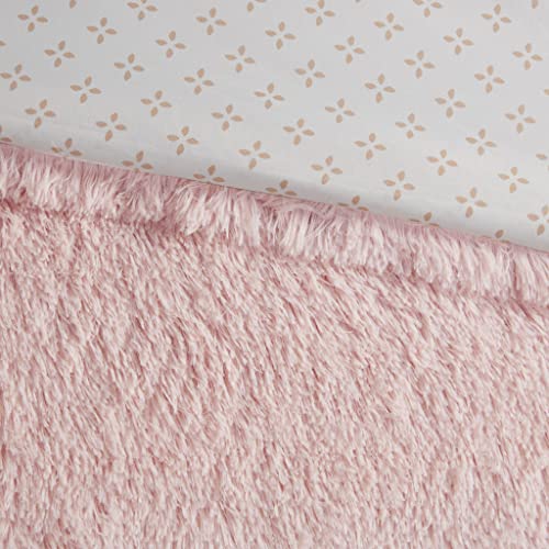 Intelligent Design Shaggy Faux Fur Cozy Reversible Comforter Set Petal Print Reverse, Modern All Season Lightweight Fuzzy Bedding with Matching Sham, Blush Full/Queen 3 Piece