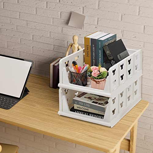 Pitmoly Set of 4 Folding Wardrobe Storage Box, Plastic Stackable Closet Organizer, Foldable Clothes Container Bin Shelf, Suitable for Bedroom, Bathroom, Kitchen, Laundry room (White)