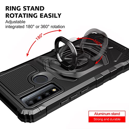 SpyCase Case for Alcatel TCL 20 XE with Tempered Glass Screen Protector [Magnetic Car Mount Ring Kickstand Holder] Full-Body Protective Cover [Military Grade] Case - Black