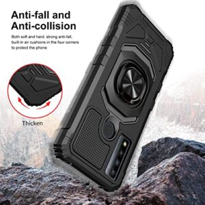 SpyCase Case for Alcatel TCL 20 XE with Tempered Glass Screen Protector [Magnetic Car Mount Ring Kickstand Holder] Full-Body Protective Cover [Military Grade] Case - Black