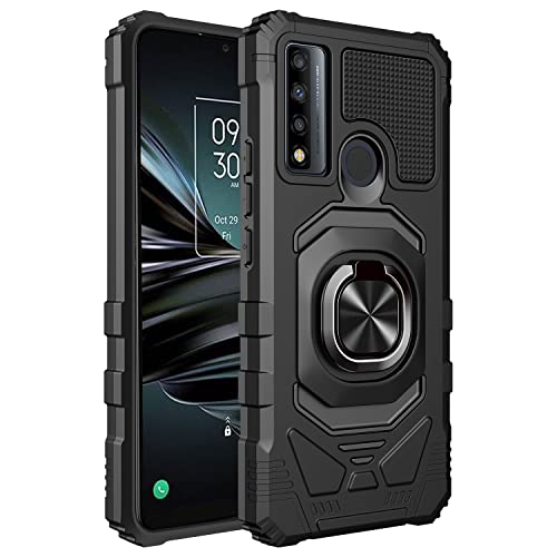 SpyCase Case for Alcatel TCL 20 XE with Tempered Glass Screen Protector [Magnetic Car Mount Ring Kickstand Holder] Full-Body Protective Cover [Military Grade] Case - Black