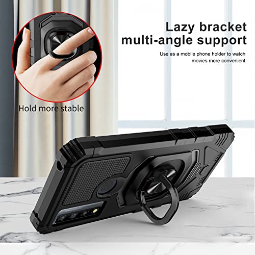 SpyCase Case for Alcatel TCL 20 XE with Tempered Glass Screen Protector [Magnetic Car Mount Ring Kickstand Holder] Full-Body Protective Cover [Military Grade] Case - Black