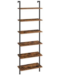 hoobro diy ladder shelf, 6-tier wall mounted bookshelf, office vertical bookcase, wooden storage shelves for home office, bedroom, rustic brown and black bf65cj01