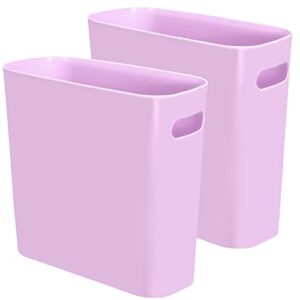 youngever 2 pack 1.5 gallon slim trash can, plastic garbage container bin, small trash bin with handles for home office, living room, study room, kitchen, bathroom (purple)