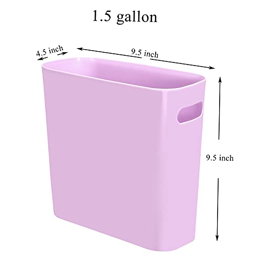 Youngever 2 Pack 1.5 Gallon Slim Trash Can, Plastic Garbage Container Bin, Small Trash Bin with Handles for Home Office, Living Room, Study Room, Kitchen, Bathroom (Purple)