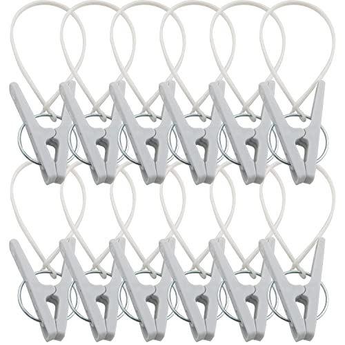 Clothes Pin HSCGIN 12PCS Gray Plastic Swivel Clothespins Clothes Clips with Plastic Rope for Clothesline Clothing Closepin