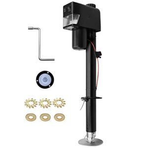 rvmate electric a-frame trailer jack up to 3500lbs heavy duty rv electric power tongue jack with accessories manual crank handle and level, 18" lift, 12v dc and bright led lights, black