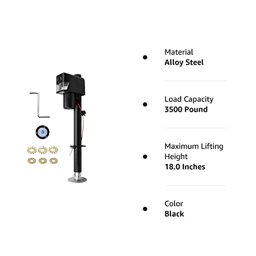 RVMATE Electric A-Frame Trailer Jack up to 3500lbs Heavy Duty RV Electric Power Tongue Jack with Accessories Manual Crank Handle and Level, 18" Lift, 12V DC and Bright LED Lights, Black