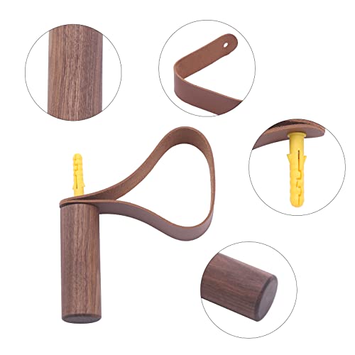 Fetcoi Wood Wall Hooks with Leather for Wall Mounted Single Hangers, 3pcs Wall Mounted Boho Single Organizer Hangers Vintage Handmade Craft Hat Rack