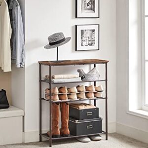 VASAGLE Shoe Rack 5 Tier, Narrow Shoe Organizer for Closet Entryway, with 4 Fabric Shelves and Top for Bags, Shoe Shelf, Steel Frame, Industrial, Rustic Brown and Bronze ULBS036A45