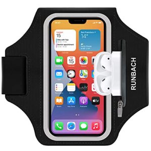 runbach armband for samsung galaxy s23 ultra/s22 ultra/s21 ultra/s20 ultra/s23+/s22+/s21+/s20+/s10+/s9+/s8+, water resistant sport armband with zipper pocket for for airpods and car key(black)