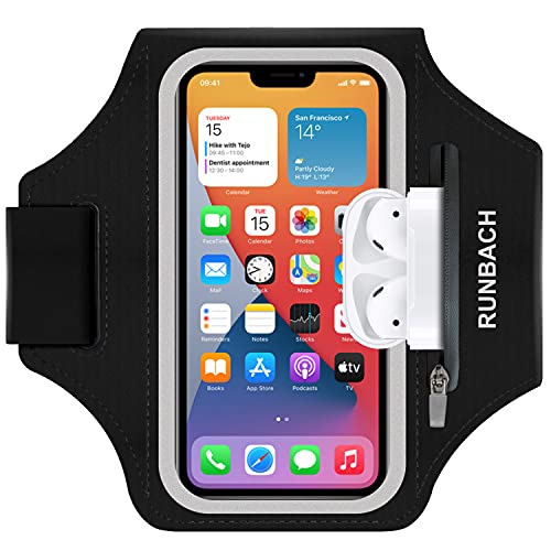 RUNBACH Armband for Samsung Galaxy S23 Ultra/S22 Ultra/S21 Ultra/S20 Ultra/S23+/S22+/S21+/S20+/S10+/S9+/S8+, Water Resistant Sport Armband with Zipper Pocket for for Airpods and Car Key(Black)