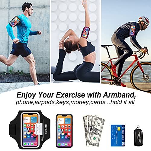 RUNBACH Armband for Samsung Galaxy S23 Ultra/S22 Ultra/S21 Ultra/S20 Ultra/S23+/S22+/S21+/S20+/S10+/S9+/S8+, Water Resistant Sport Armband with Zipper Pocket for for Airpods and Car Key(Black)