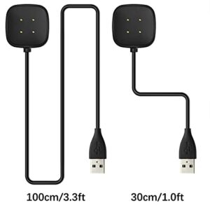 [2-Pack] Charger Cable Compatible with Smart Watch Fitbit Sense/ Versa 3, Replacement USB Charging Cradle Dock Stand Cable (3.3 ft/1.0ft)