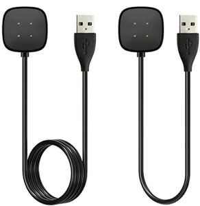 [2-pack] charger cable compatible with smart watch fitbit sense/ versa 3, replacement usb charging cradle dock stand cable (3.3 ft/1.0ft)