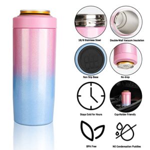 Aokpsrt 16OZ Can Cooler with Jigger Lid 3 in 1 Vacuum Insulated Stainless Steel Beer Cooler for Cans Cocktail Shaker and Tumbler Slim Can Cooler for Beer Bottles,Short Cans Home Bartender