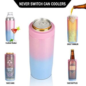 Aokpsrt 16OZ Can Cooler with Jigger Lid 3 in 1 Vacuum Insulated Stainless Steel Beer Cooler for Cans Cocktail Shaker and Tumbler Slim Can Cooler for Beer Bottles,Short Cans Home Bartender