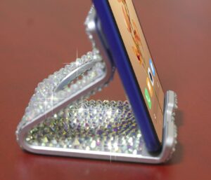 carchile s3 bling rhinestones crystal cell phone stands, phone holder for desk, phone desktop holder stand compatible with iphone ipad samsung (silver)