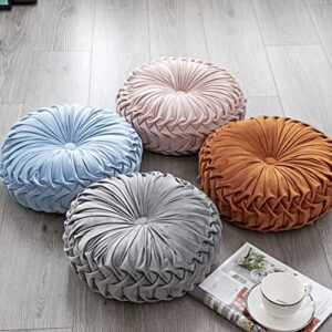 Aoruisen Grey Round Throw Pillows Velvet Round Pillow Cushion for Home Decoration Pleated Pumpkin Pillow for Home Decor Sofa and Car 13.8 inch