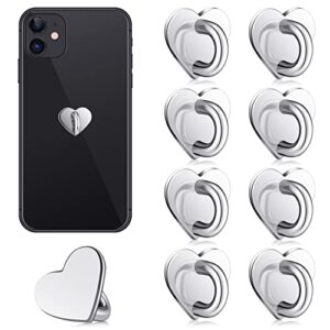 8 pcs cell phone finger ring adhesive metal phone finger grip loop stand heart grip holder phone charm hook for diy hanging supplies (silver)