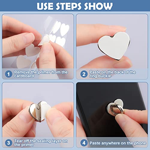 8 Pcs Cell Phone Finger Ring Adhesive Metal Phone Finger Grip Loop Stand Heart Grip Holder Phone Charm Hook for DIY Hanging Supplies (Silver)