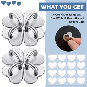 8 Pcs Cell Phone Finger Ring Adhesive Metal Phone Finger Grip Loop Stand Heart Grip Holder Phone Charm Hook for DIY Hanging Supplies (Silver)