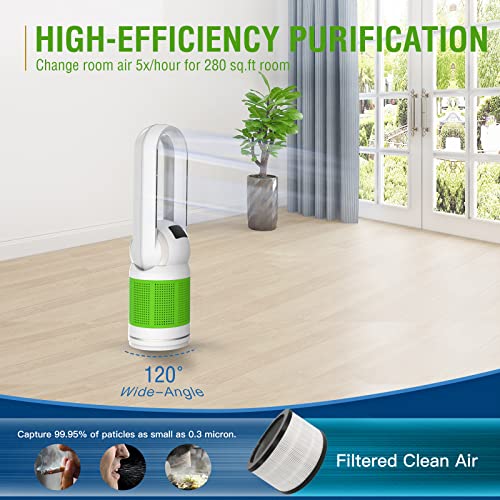 Mitcent Bladeless Tower Fan 32 Inch with HEPA Filter, Fan and Air Purifier in One, White (MT1005)