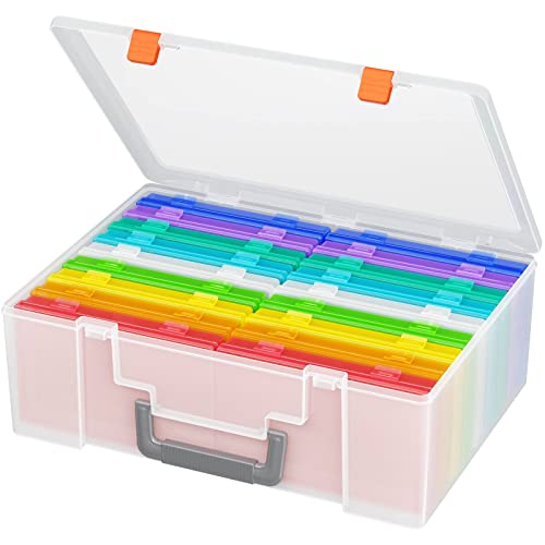 Zarler Photo Storage Box 4x6 Picture Boxes, 18 Inner Seed Organizer Cases with Handle, Photo Storage Container Photo Keeper with Provided Sticker Labels (Rainbow)