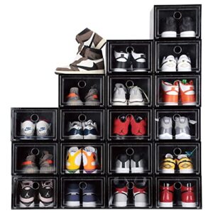 verklale shoe storage box, super large 18 pack clear plastic stackable shoe organizer, drawer type front opening shoe holder containers for sneaker