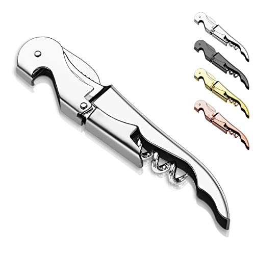 Kyraton Waiter Corkscrew Wine Key Wine Opener with Foil Cutter,Stainless Steel Classic All-in-one Corkscrew Double Hinged Corkscrew Bottle Opener For Beer Bar Restaurant Waiters, Set For 1 (Silver)