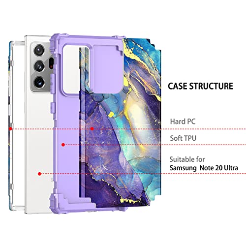 Rancase Compatible with Note 20 Ultra Case,Three Layer Heavy Duty Shockproof Protection Hard Plastic Bumper +Soft Silicone Rubber Protective Case for Samsung Galaxy Note 20 Ultra,Purple