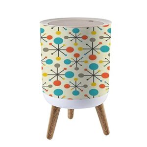 small trash can with lid mid century fifties modern atomic retro colors seamless part of wood legs press cover garbage bin round simple human waste bin wastebasket for kitchen bathroom office