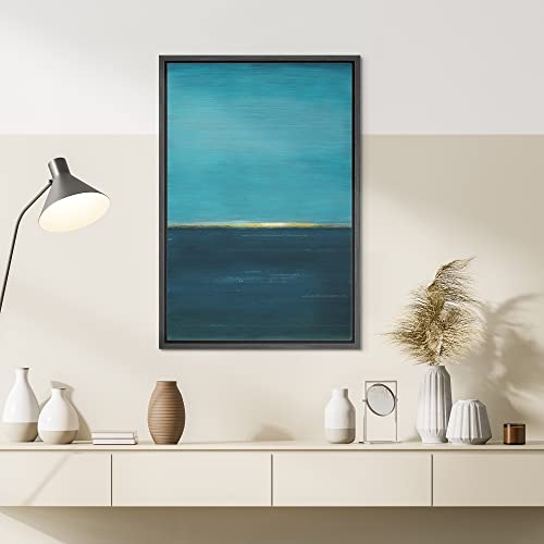 SIGNWIN Framed Canvas Print Wall Art Yellow Horizon on Edge of The Sea Abstract Wilderness Illustrations Modern Art Modern Scenic Relax/Calm Ultra for Living Room, Bedroom, Office - 24"x36" Black