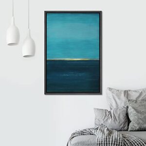 SIGNWIN Framed Canvas Print Wall Art Yellow Horizon on Edge of The Sea Abstract Wilderness Illustrations Modern Art Modern Scenic Relax/Calm Ultra for Living Room, Bedroom, Office - 24"x36" Black