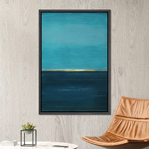 SIGNWIN Framed Canvas Print Wall Art Yellow Horizon on Edge of The Sea Abstract Wilderness Illustrations Modern Art Modern Scenic Relax/Calm Ultra for Living Room, Bedroom, Office - 24"x36" Black