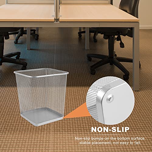 Zerodeko Metal Garbage Waste Basket Wire Mesh Waste Basket Recycling Bin Small Waste Basket Trash Can for Near Desk Recycling Garbage Container Bin for Office Home Bedroom Waste Paper Basket Silver