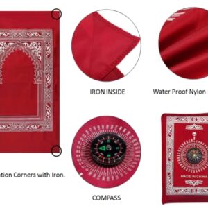 Kellegour 2 Pieces Islamic Prayer Mat,Muslim Prayer Carpet,with Compass Pocket Sized Carry Bag,Muslim Travel Prayer Mat and Attached Compass,Islamic Prayer Rug, with Compass