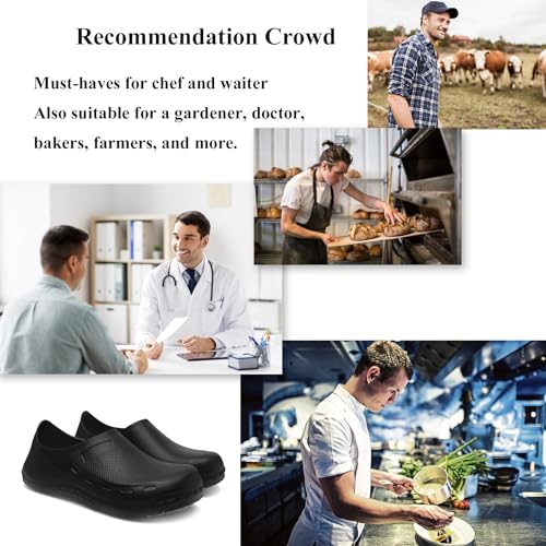 Haifago Men Non Slip Chef Shoes, Waterproof Oil Resistant Kitchen Work Clogs, Food Service Shoes for Restaurant Black