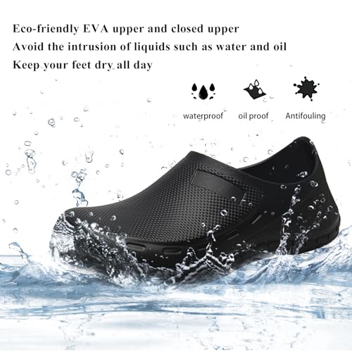 Haifago Men Non Slip Chef Shoes, Waterproof Oil Resistant Kitchen Work Clogs, Food Service Shoes for Restaurant Black