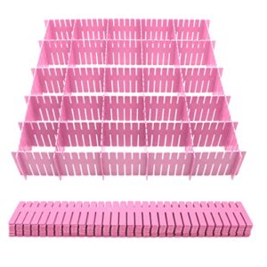 DUTWROY 24Pcs Adjustable Drawer Dividers 14.5Inch Plastic Storage Drawers Divider Pink DIY Grid Drawer Organizer Dividers for Socks Underwear Makeup Clothes