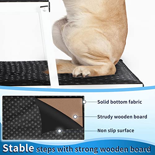 Extra Wide Foldable Dog Car Steps for Large Dogs, Portable Folding Pet Stair Ramp with Non-Slip Rug Surface，Lightweight Dog Ramps for Cars and SUV,Truck, Dog Car Stairs for Large Dogs Up to 250 lbs