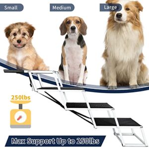 Extra Wide Foldable Dog Car Steps for Large Dogs, Portable Folding Pet Stair Ramp with Non-Slip Rug Surface，Lightweight Dog Ramps for Cars and SUV,Truck, Dog Car Stairs for Large Dogs Up to 250 lbs