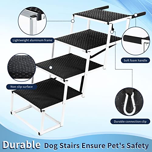 Extra Wide Foldable Dog Car Steps for Large Dogs, Portable Folding Pet Stair Ramp with Non-Slip Rug Surface，Lightweight Dog Ramps for Cars and SUV,Truck, Dog Car Stairs for Large Dogs Up to 250 lbs