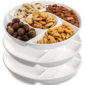 deayou 3 pack ceramic chip and dip serving tray, porcelain divided serving plate, 10" decorative sectional platter, 5-compartment stoneware appetizer fruit dish for party, veggie, snack, entertain