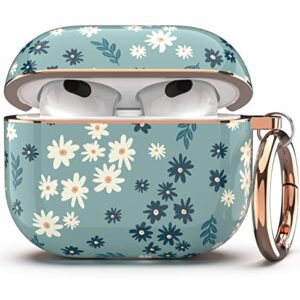 tatofy case cover for airpods 3, airpods 3 case for women, flora protective hard case with carabiner, led visible, wireless charging compatible (cyan)