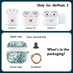 TATOFY Case Cover for AirPods 3, AirPods 3 Case for Women, Flora Protective Hard Case with Carabiner, Led Visible, Wireless Charging Compatible (Cyan)