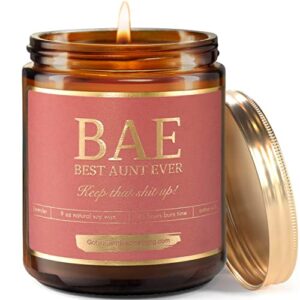 bae best aunt ever - 9oz soy candle gift ; the cool aunt candle thank you present for aunt, best aunt mothers day gifts for aunt from nephew, best auntie gifts from niece for birthday, christmas